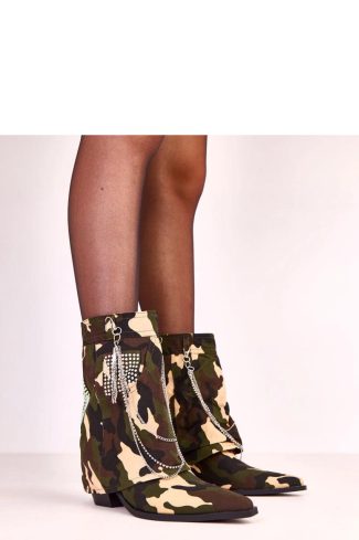 Green Heel Boots.Fabric, Footbed, Upper Height and Heel Height