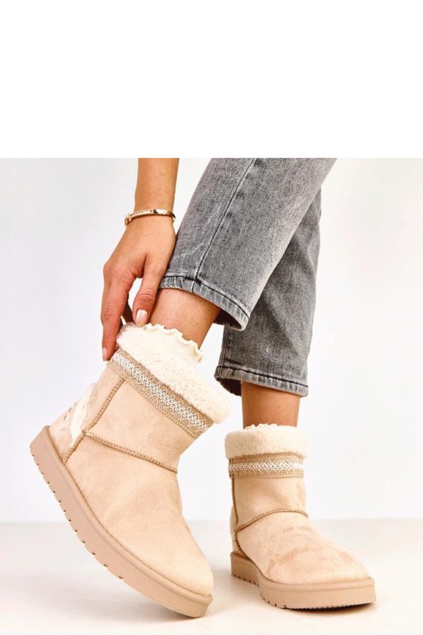 Beige Snow Boots in Women`s Ankle Boots & Booties with Fabric, Footbed and Sole Height