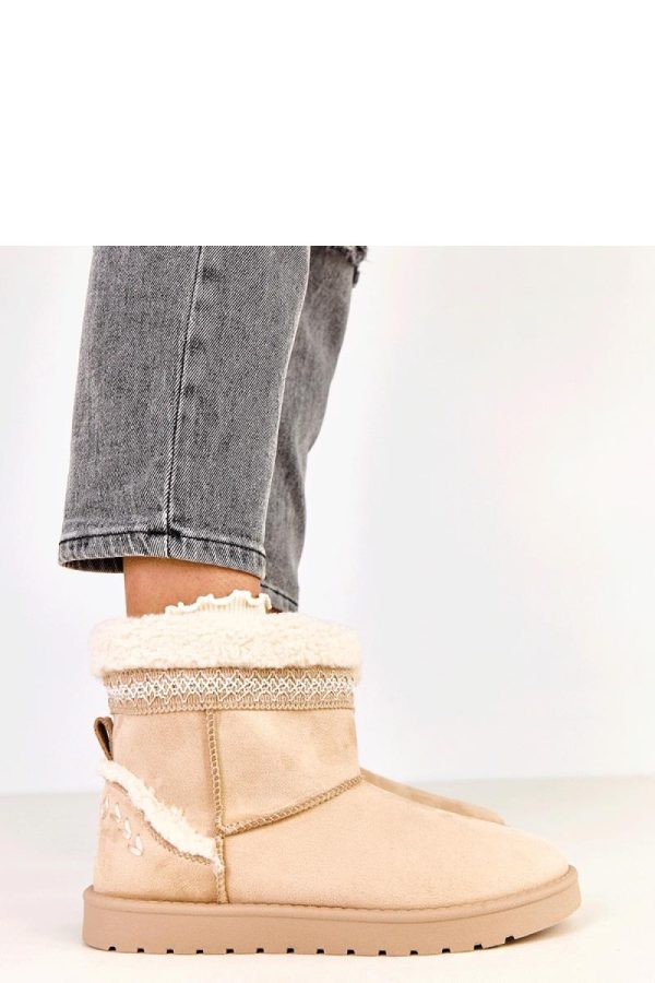 Beige Snow Boots in Women`s Ankle Boots & Booties with Fabric, Footbed and Sole Height