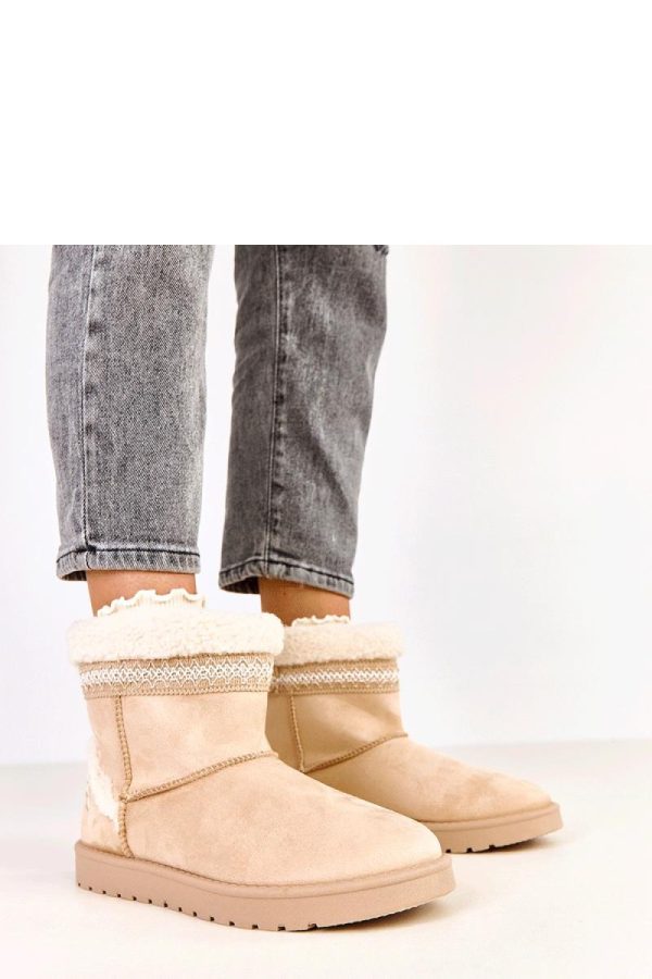 Beige Snow Boots in Women`s Ankle Boots & Booties with Fabric, Footbed and Sole Height