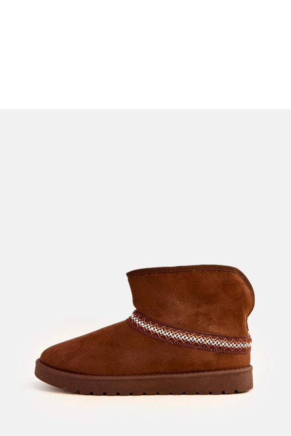 Brown Snow Boots in Women`s Ankle Boots & Booties with Fabric, Footbed and Sole Height