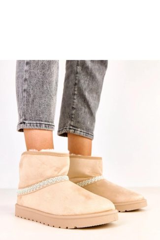 Beige Snow Boots in Women`s Ankle Boots & Booties with Fabric, Footbed and Sole Height