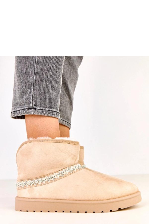 Beige Snow Boots in Women`s Ankle Boots & Booties with Fabric, Footbed and Sole Height