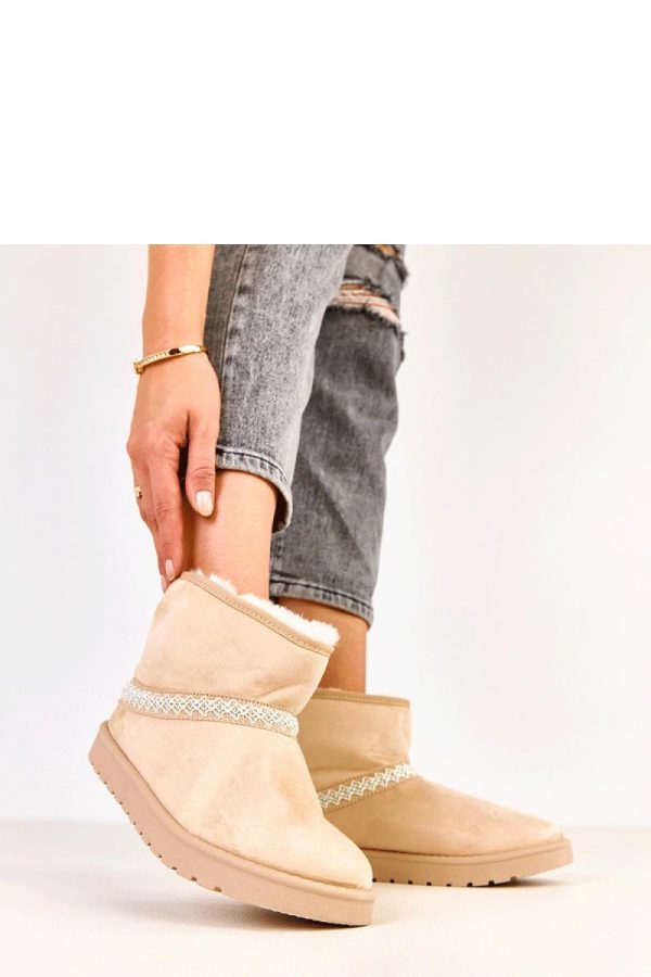 Beige Snow Boots in Women`s Ankle Boots & Booties with Fabric, Footbed and Sole Height
