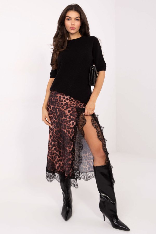 Brown Skirt in Skirts with Spandex, Polyester and Viscose