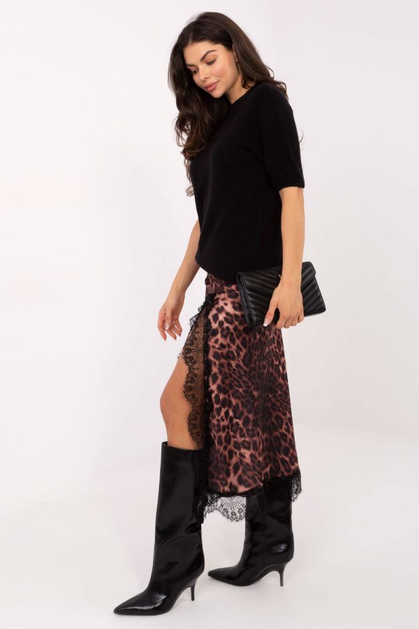 Brown Skirt in Skirts with Spandex, Polyester and Viscose