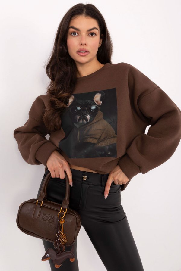 Brown Sweatshirt in Sweatshirts For Women with Cotton and Spandex