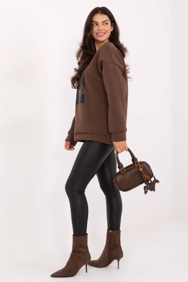 Brown Sweatshirt in Sweatshirts For Women with Cotton and Spandex
