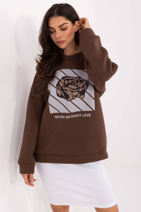 Brown Sweatshirt in Sweatshirts For Women with Cotton and Spandex