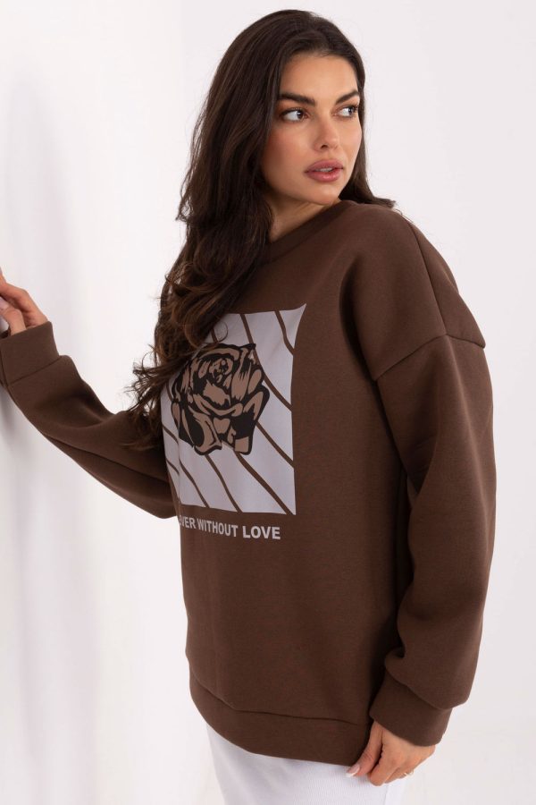 Brown Sweatshirt in Sweatshirts For Women with Cotton and Spandex