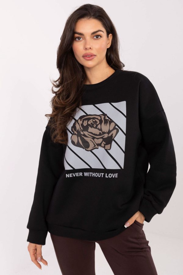 Black Sweatshirt in Sweatshirts For Women with Cotton and Spandex