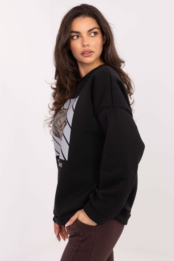 Black Sweatshirt in Sweatshirts For Women with Cotton and Spandex