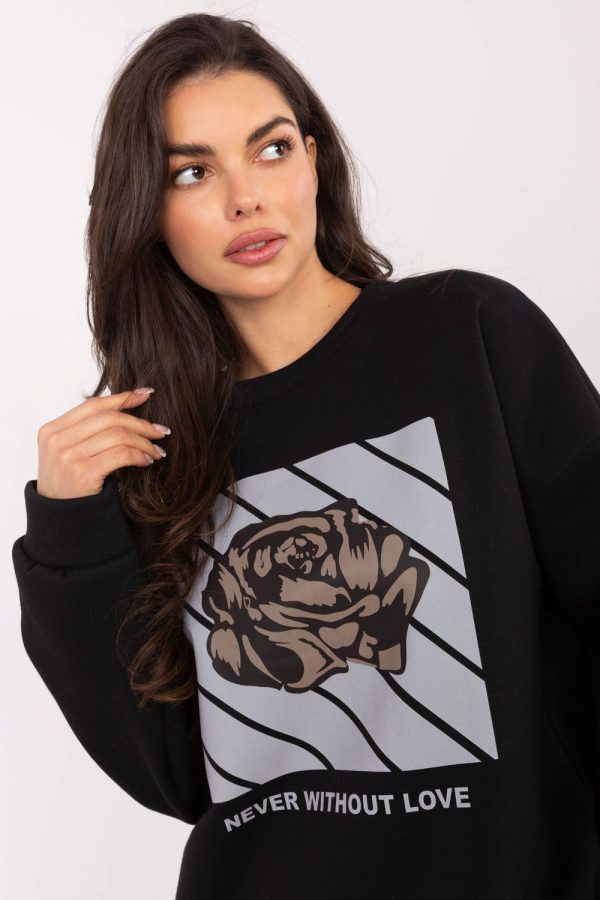 Black Sweatshirt in Sweatshirts For Women with Cotton and Spandex