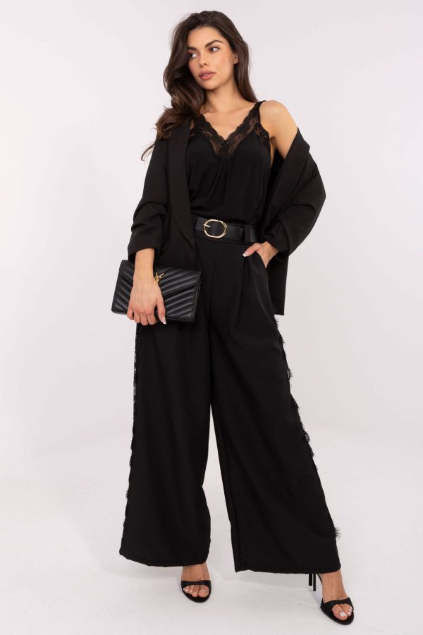 Black Women Trousers in Pants, Trousers, Shorts with Spandex and Viscose