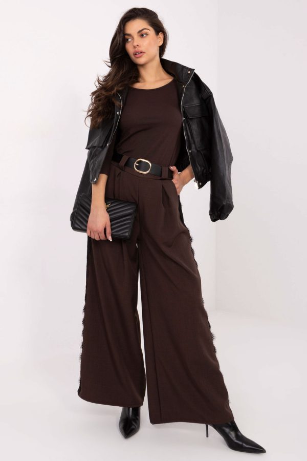 Brown Women Trousers in Pants, Trousers, Shorts with Spandex and Viscose