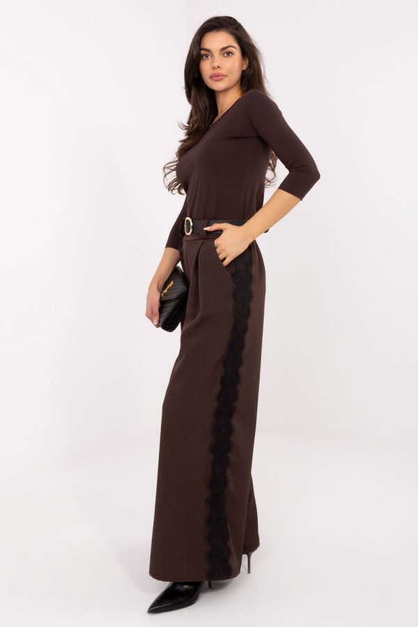 Brown Women Trousers in Pants, Trousers, Shorts with Spandex and Viscose