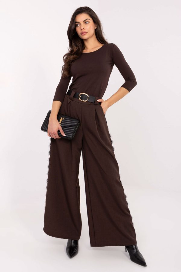 Brown Women Trousers in Pants, Trousers, Shorts with Spandex and Viscose