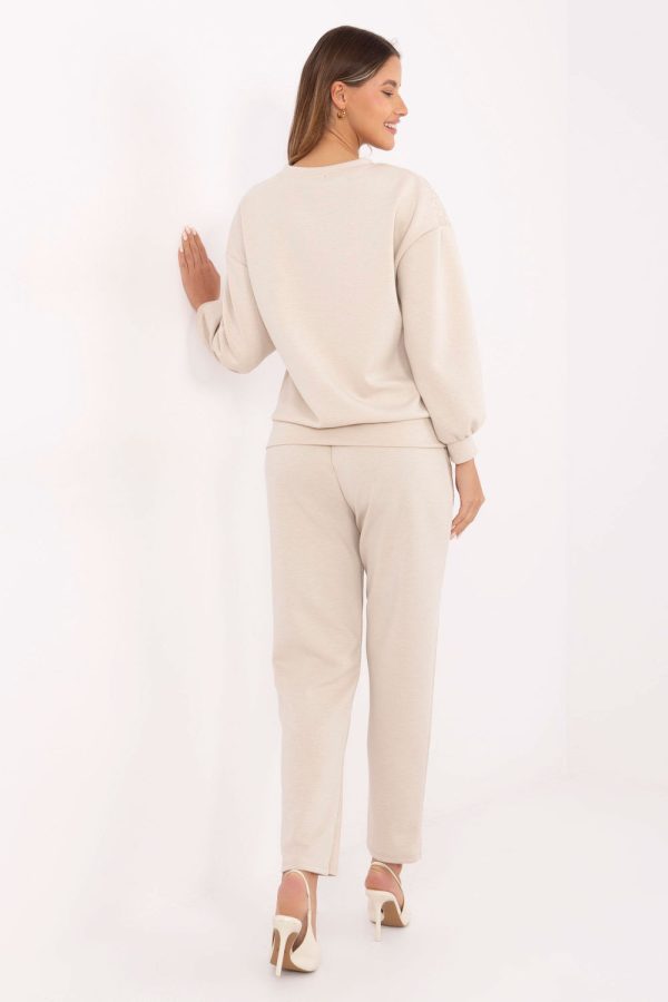Beige Set in Pants, Trousers, Shorts with Spandex and Viscose