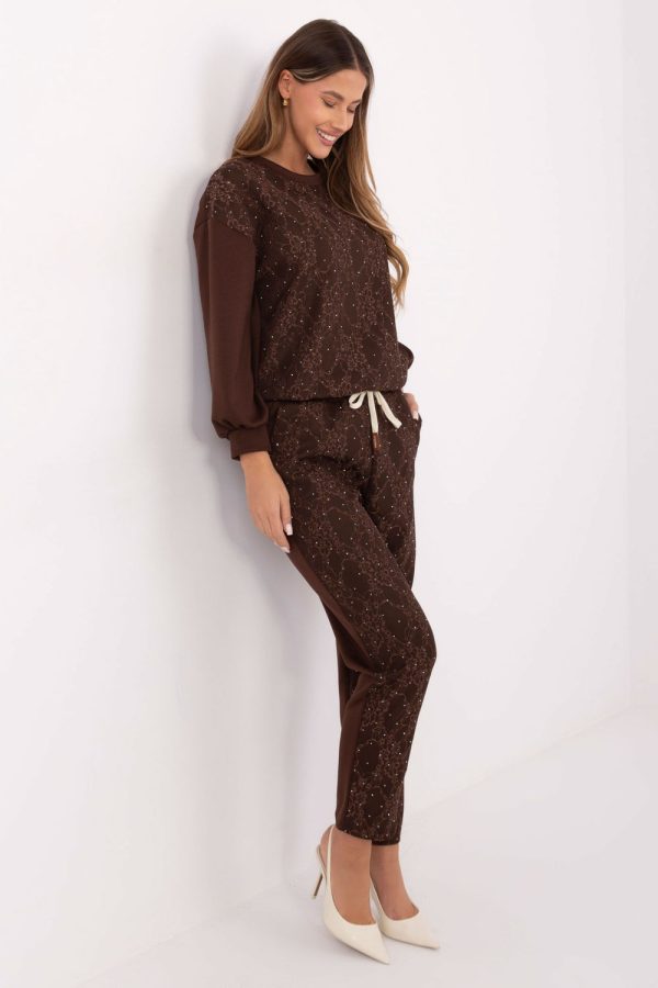 Brown Set in Pants, Trousers, Shorts with Spandex and Viscose