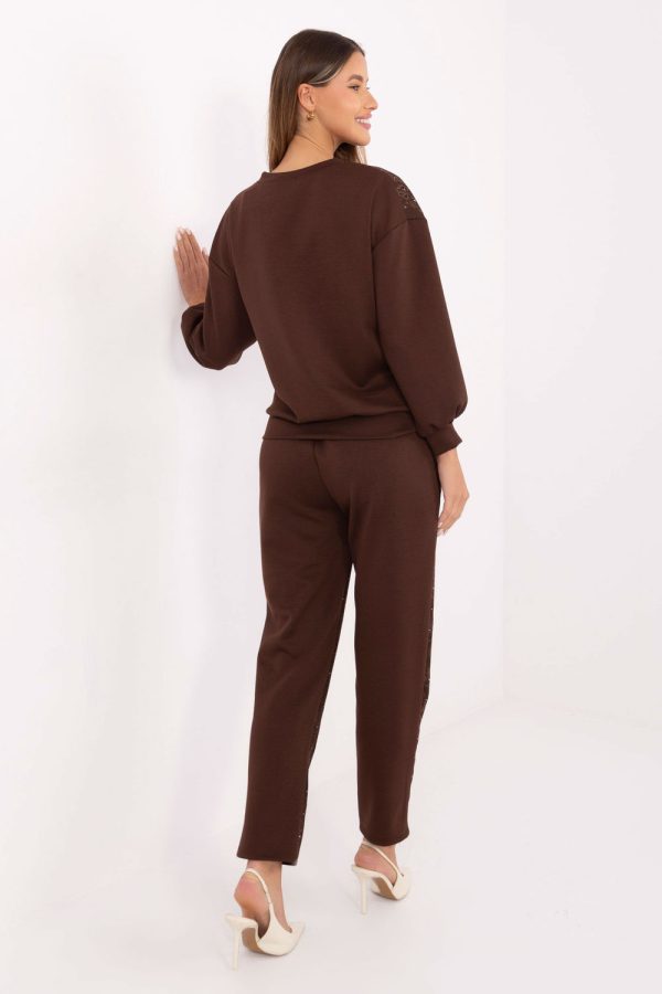 Brown Set in Pants, Trousers, Shorts with Spandex and Viscose