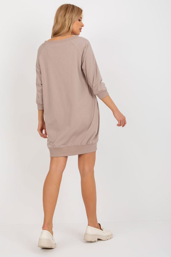 Beige Daydress in Day Dresses with Cotton and Spandex