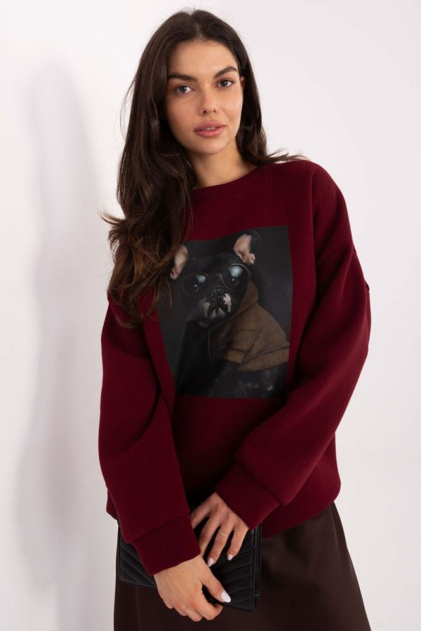 Red Sweatshirt in Sweatshirts For Women with Cotton and Spandex