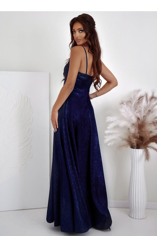 Navy Blue Long Dress in Evening Dresses with Cotton, Spandex and Polyester