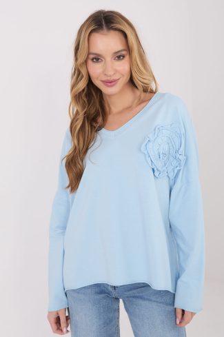 Blue Blouse in Women`s Blouses, Tunics with Cotton and Spandex