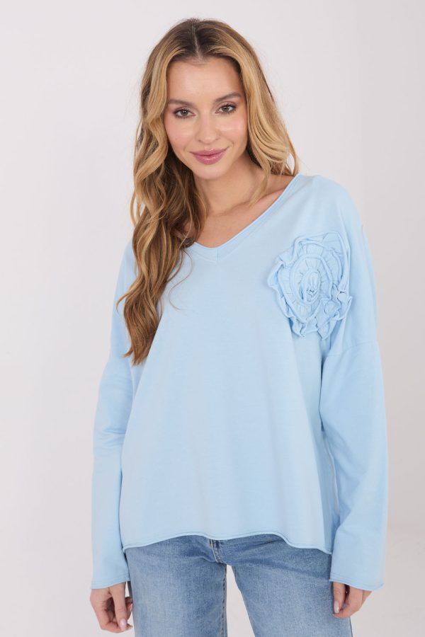 Blue Blouse in Women`s Blouses, Tunics with Cotton and Spandex