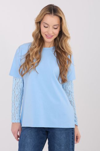Blue Blouse in Women`s Blouses, Tunics with Cotton, Spandex and Nylon