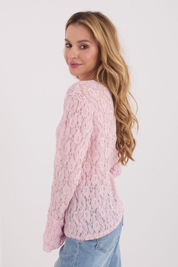 Pink Lace Blouse in Women`s Blouses, Tunics with Spandex and Viscose