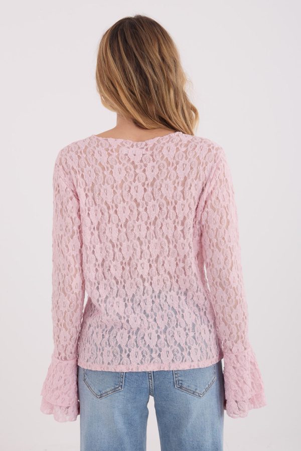 Pink Lace Blouse in Women`s Blouses, Tunics with Spandex and Viscose