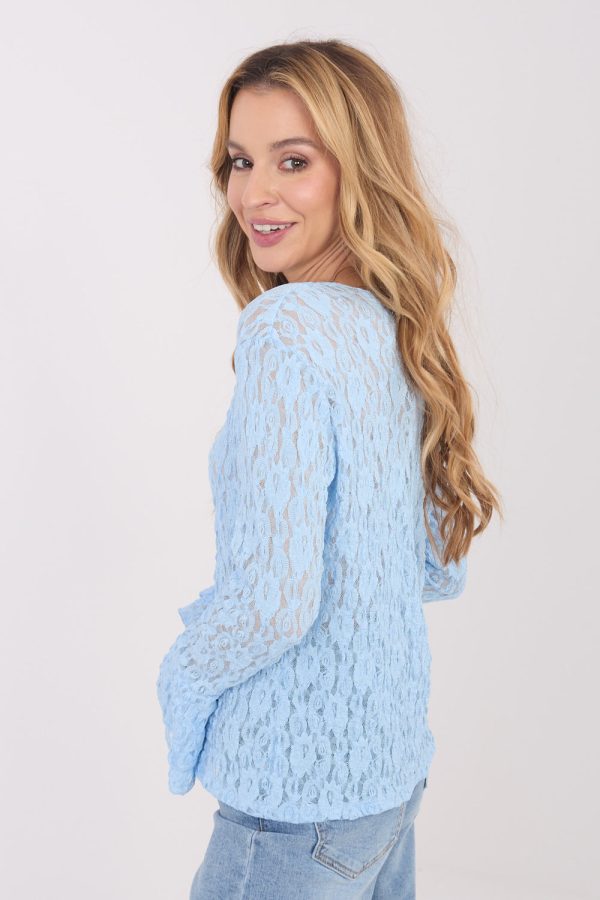Blue Lace Blouse in Women`s Blouses, Tunics with Spandex and Viscose