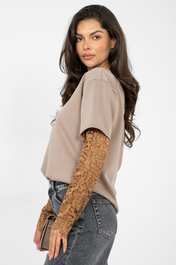 Beige Blouse in Women`s Blouses, Tunics with Spandex and Polyester