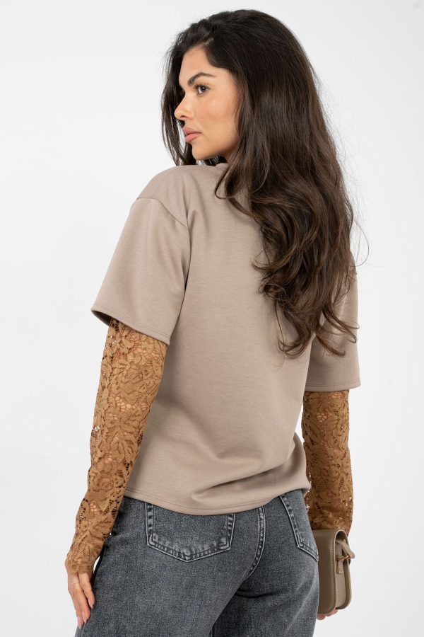 Beige Blouse in Women`s Blouses, Tunics with Spandex and Polyester