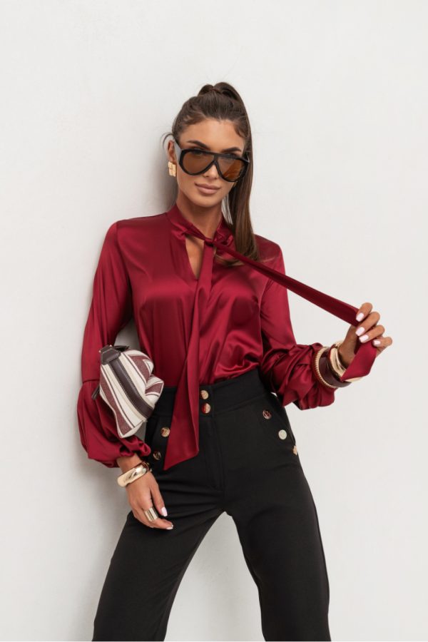 Red Long Sleeve Shirt in Shirts For Women with Spandex and Viscose