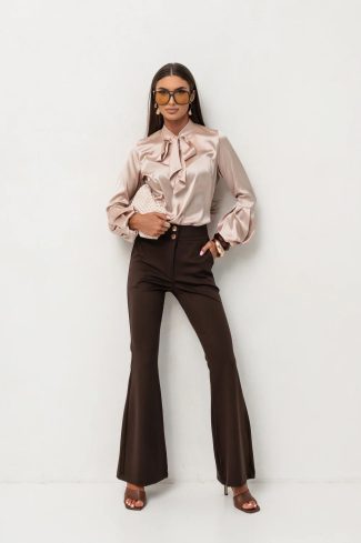 Brown Women Trousers in Pants, Trousers, Shorts with Spandex and Viscose