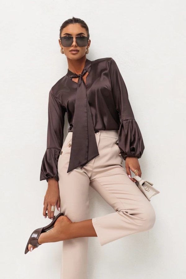 Brown Long Sleeve Shirt in Shirts For Women with Spandex and Viscose