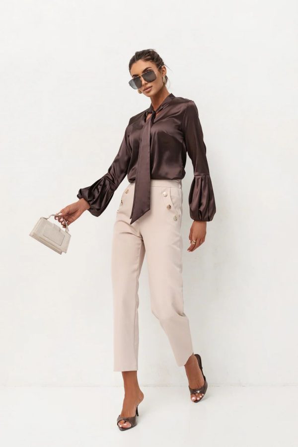 Brown Long Sleeve Shirt in Shirts For Women with Spandex and Viscose