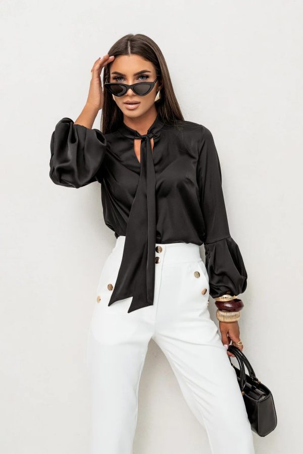 Black Long Sleeve Shirt in Shirts For Women with Spandex and Viscose