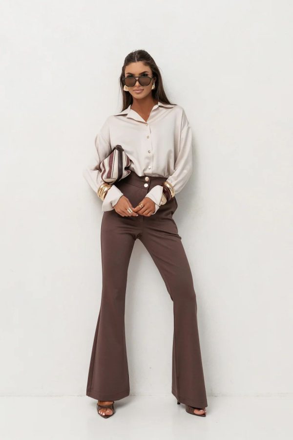 Beige Long Sleeve Shirt in Shirts For Women with Spandex and Viscose