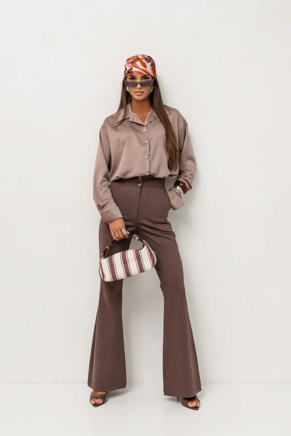Brown Long Sleeve Shirt in Shirts For Women with Spandex and Viscose