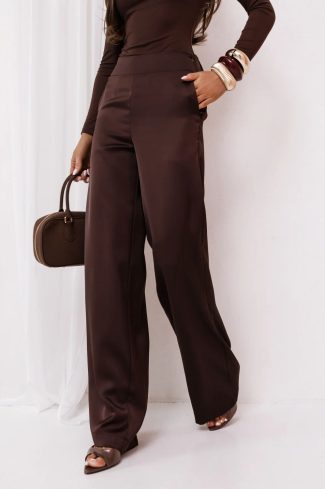 Brown Women Trousers in Pants, Trousers, Shorts with Spandex and Viscose