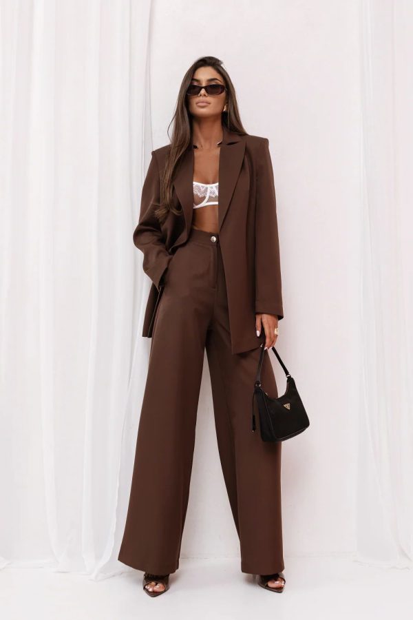 Brown Set in Pants, Trousers, Shorts with Spandex and Viscose