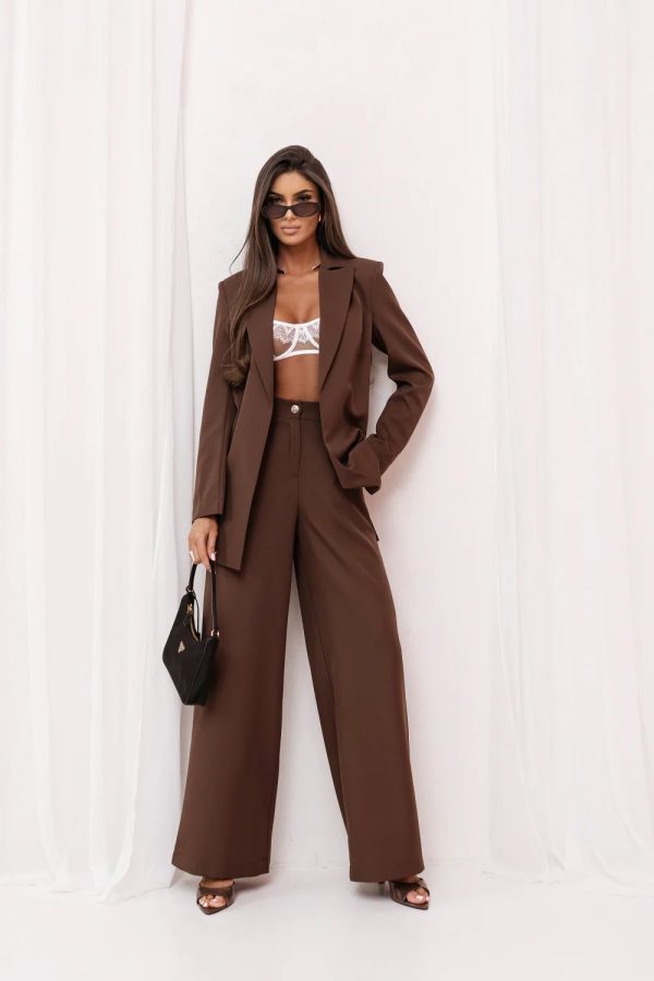 Brown Set in Pants, Trousers, Shorts with Spandex and Viscose