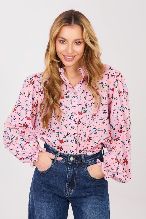 Pink Long Sleeve Shirt in Shirts For Women with Spandex and Polyester
