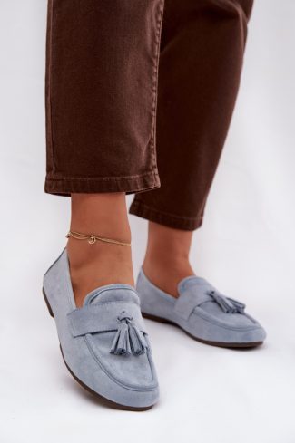 Blue Mocassin in Moccasins, Loafers with Fabric, Footbed, Upper Height and Sole Height