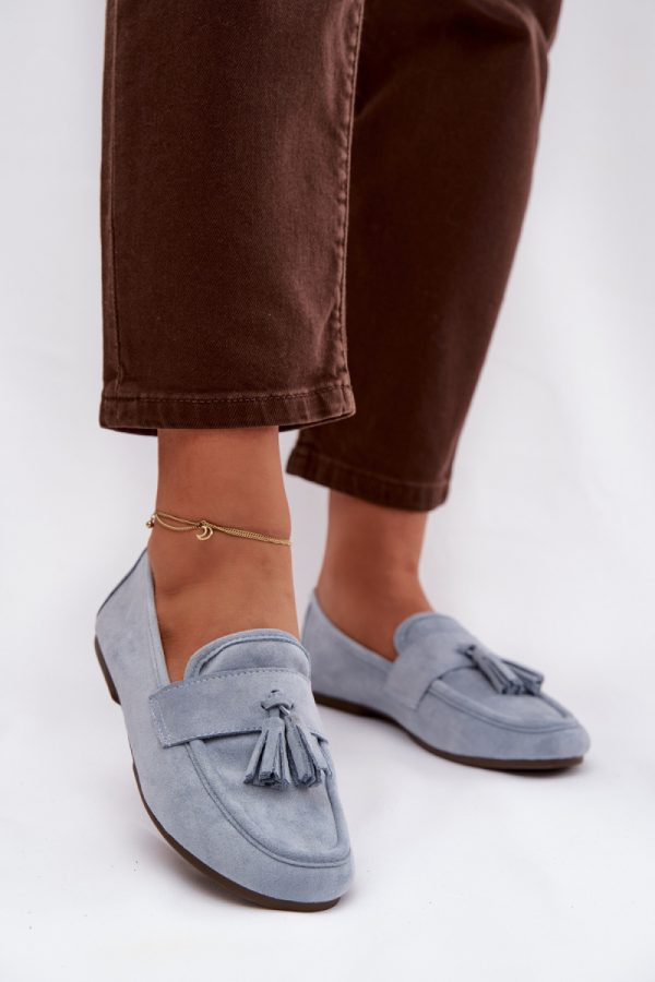Blue Mocassin in Moccasins, Loafers with Fabric, Footbed, Upper Height and Sole Height