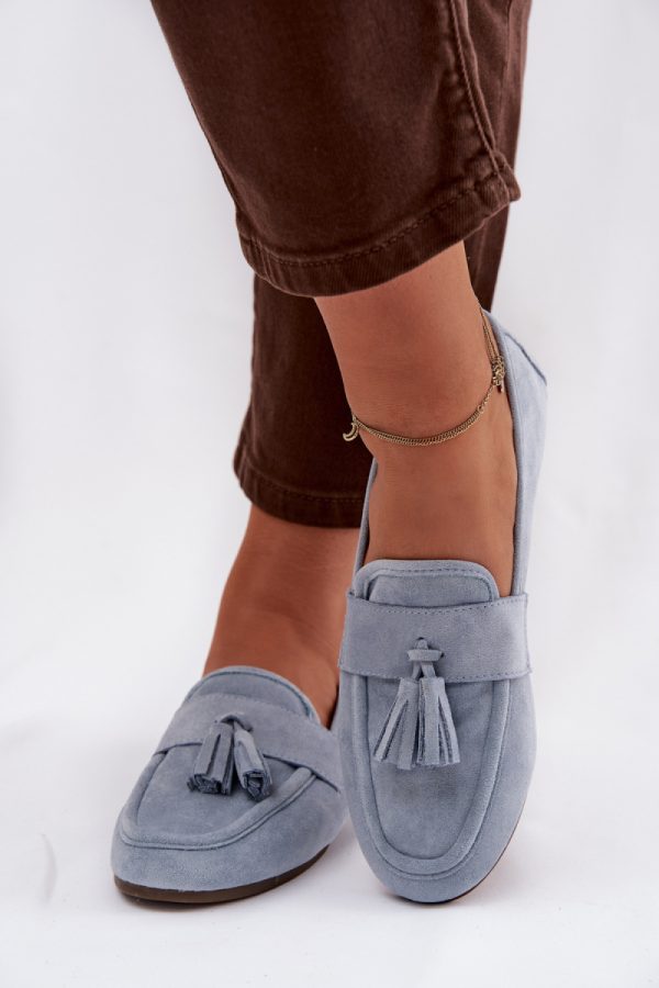 Blue Mocassin in Moccasins, Loafers with Fabric, Footbed, Upper Height and Sole Height