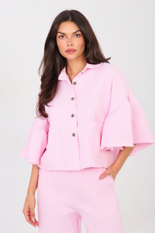 Pink Denim Jacket in Women`s Coats, Jackets with Cotton